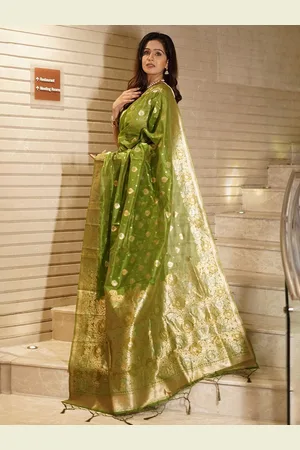 all about you Woven Design Zari Silk Blend Banarasi Saree