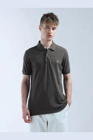 Flying Machine Men Solid Polo Collar Cotton T-shirt