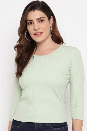 Marc Loire Women Green Ribbed Fitted Top