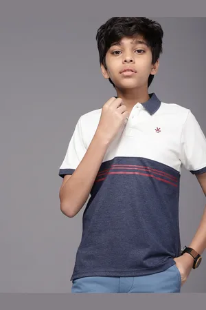 WROGN Boys White & Blue Colourblocked Pure Cotton Polo Collar T-shirt