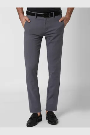 V Dot Men Grey Textured Slim Fit Trousers