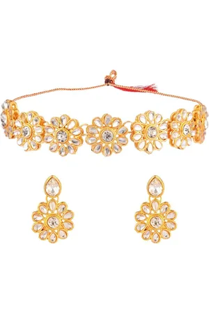Efulgenz Women White & Gold-Plated Crystal Studded Necklace and Earrings