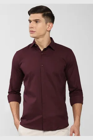 V Dot Men Maroon Slim Fit Pure Cotton Casual Shirt