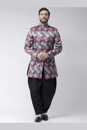 Hangup Men Purple Printed Sherwani Set