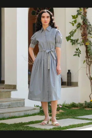 JISORA Women Cotton A-Line Midi Dress