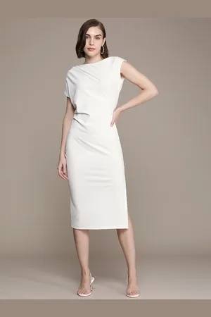 French Connection Extended Sleeves Boat Neck Sheath Midi Dress
