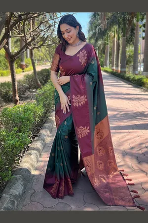 all about you Woven Design Zari Silk Blend Banarasi Saree