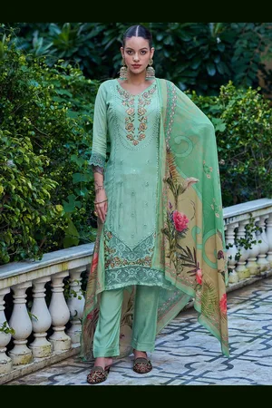 Stylee Lifestyle Floral Embroidered Pure Silk Unstitched Dress Material