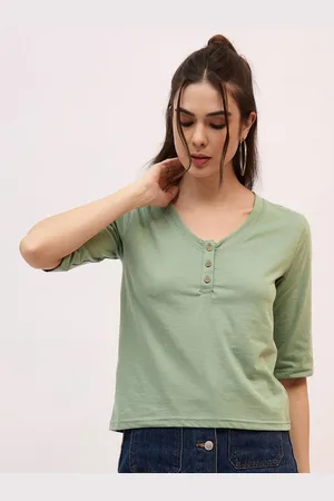 Mayra Women Solid V-Neck Cotton T-shirt