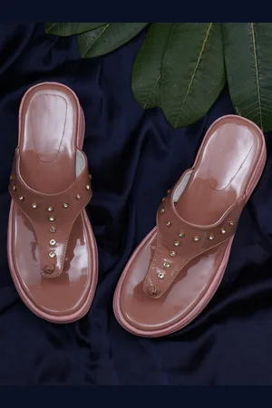 Misto Women Peach-Coloured Stone Studded Flatform Heels