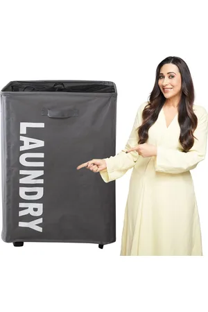 HOKIPO Grey Printed Laundry Basket With Wheels