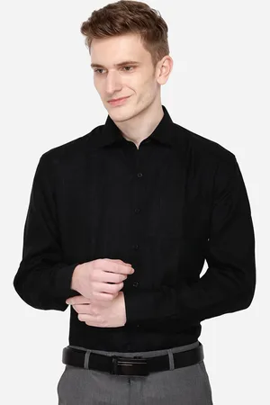 JADE BLUE Men Black Regular Fit Solid Linen Formal Shirt
