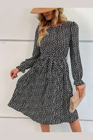 HERE&NOW Women Abstract Printed Puff Sleeve Fit & Flare Dress