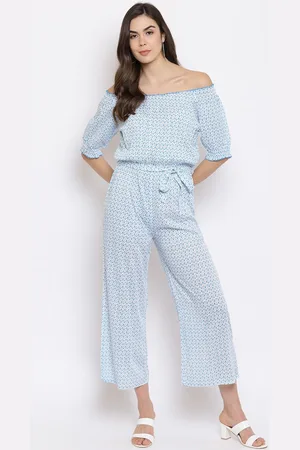 Mayra Women Blue & White Off-Shoulder Printed Basic Jumpsuit