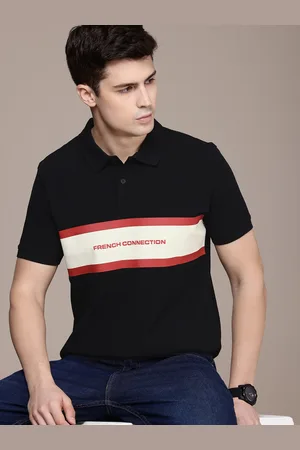 French Connection Striped Polo Collar Pure Cotton T-shirt with Embroidered T-shirt