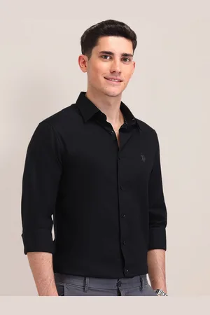 U.S. Polo Assn. Men Spread Collar Solid Cotton Tailored Fit Casual Shirt