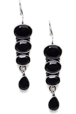 Bamboo Tree Jewels Black Geometric Drop Earrings