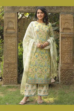 Kalini Round Neck Floral Printed Straight Kurta with Palazzos & Dupatta