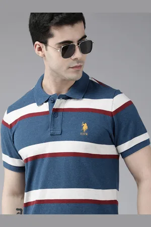 U.S. Polo Assn. U S Polo Assn Men Striped Polo Collar Pure Cotton Slim Fit T-shirt