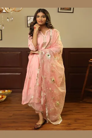 ASRUMO Women Embroidered Regular Chanderi Silk Kurta with Trousers & With Dupatta