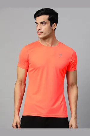 FUAARK Men Orange Slim Fit Apex Training or Gym T-shirt
