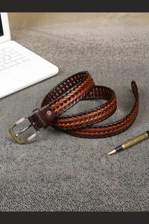 LOUIS STITCH Men Woven Designed Leather Belt