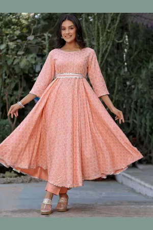 HERE&NOW Geometric Printed Gotta Patti Regular Anarkali Kurta with Trousers