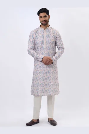 azania Floral Printed & Embroidered Thread Work Straight Kurta with Pyjamas