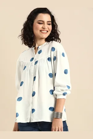 Varanga Women White & Blue Printed Tunic