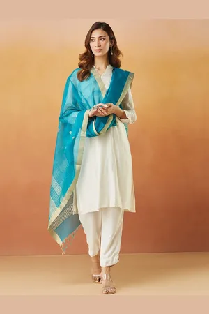 Fabindia Ethnic Motifs Woven Design Cotton Silk Dupatta with Zari
