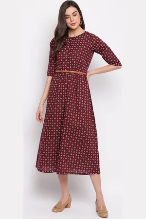 Mayra Ethnic Motifs Printed A-Line Midi Dress