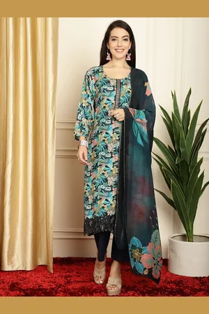 Stylee Lifestyle Floral Printed Thread Work Detailed Pure Silk Unstitched Dress Material