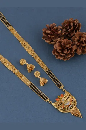 Brandsoon 1 Gram Gold-Plated Ethnic Mangalsutra With Earrings