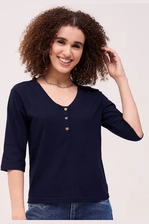 Mayra Women Solid V-Neck Cotton T-shirt