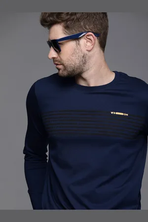 WROGN Men Navy Blue Printed Round-Neck Slim Fit Casual T-shirt