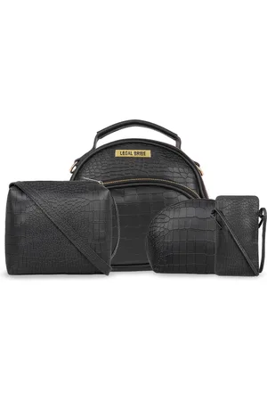 Legal Bribe Textured PU Structured Handheld Bag with Cut Work For Women Combo of 4
