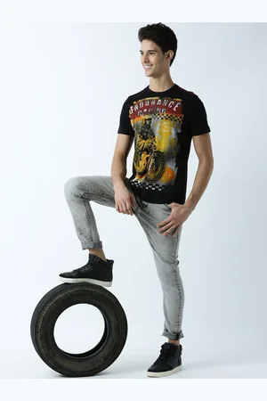 Huetrap Men Black Printed Round Neck T-shirt