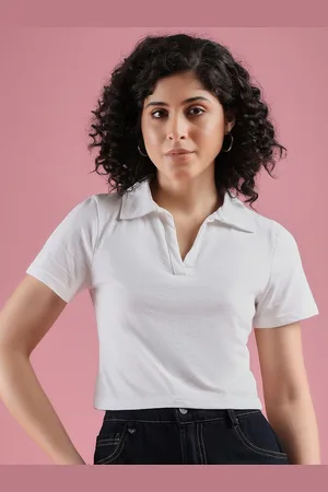 Mayra Women Solid Polo Collar Cotton T-shirt