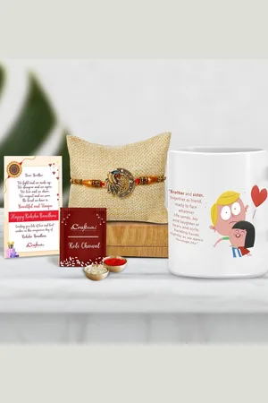 eCraftIndia Gold-Toned & White Rakhi Gift Set
