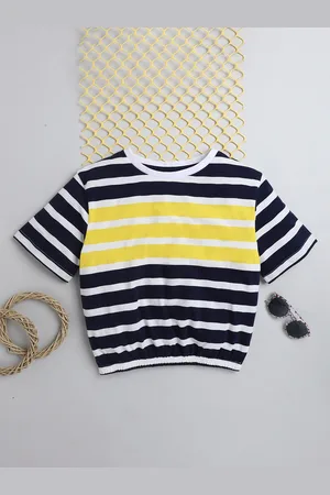 BAESD Girls Horizontal Striped Pure Cotton Cinched Waist Crop Top