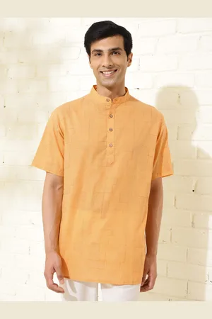 Fabindia Geometric Block Printed Band Collar Pure Cotton Straight Kurta
