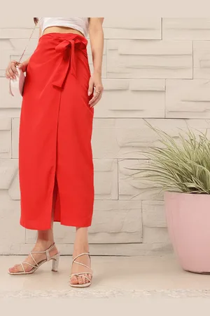DressBerry Women Coquette Bow Front Slit Wrap Midi Skirt