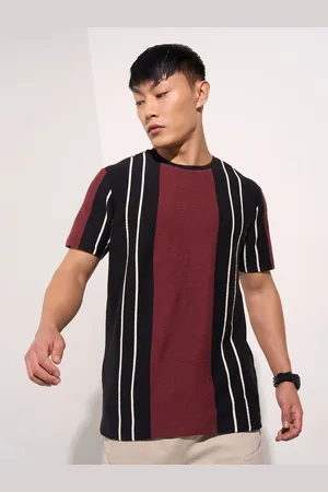 PEOPLE Men Striped Round Neck Cotton T-shirt