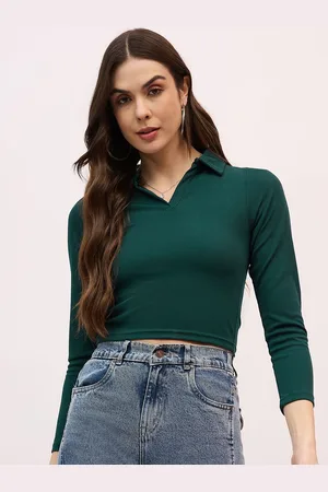 Mayra Women Shirt Collar Fitted Crop Top