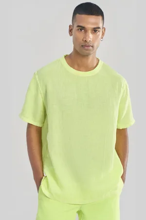 Terra Luna Men Solid Round Neck Linen Relaxed Fit T-shirt