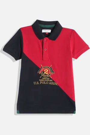 Ralph Lauren Boys Red & Navy Blue Colourblocked Pure Cotton Polo Collar T-shirt