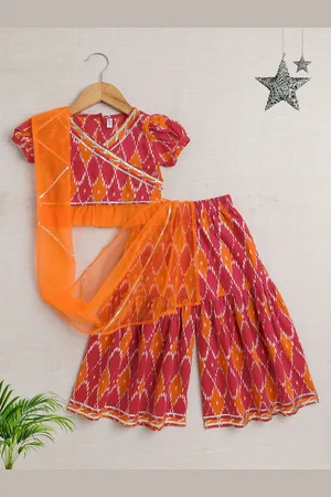 The Magic Wand Girls Bandhani Printed Pure Cotton Kurti with Palazzos & With Dupatta