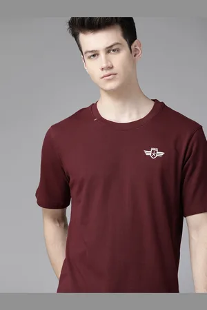 Roadster Men Burgundy Solid Round Neck T-shirt