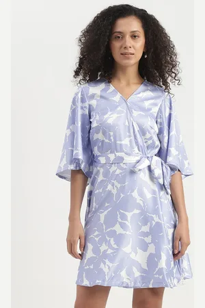 Benetton Floral Printed Flared Sleeves Wrap Mini Dress