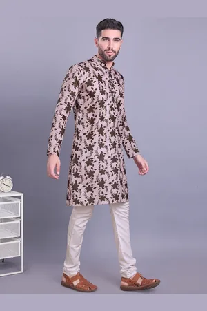 SHIWAM ETHNIX Floral Printed Mandarin Collar Straight Kurta With Pyjamas
